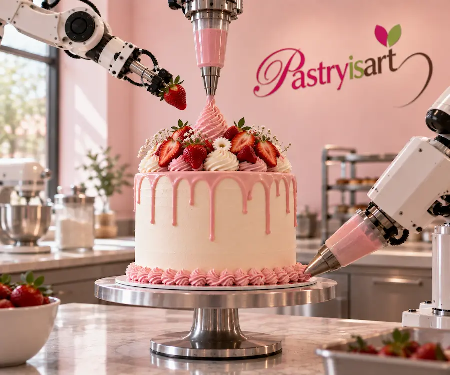 Cake studio: a custom cake being built layer by layer