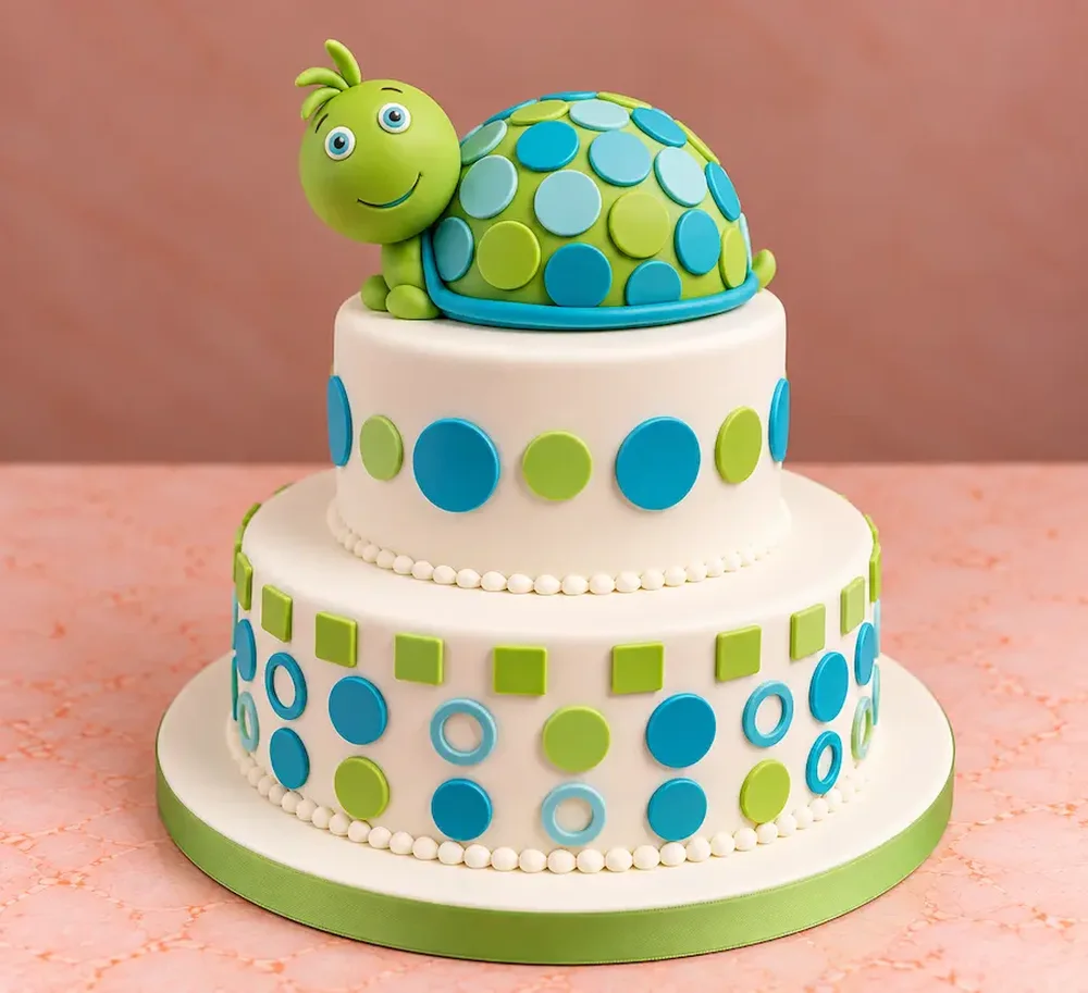 Baby shower #11: Turtle topper with dots in green and blue