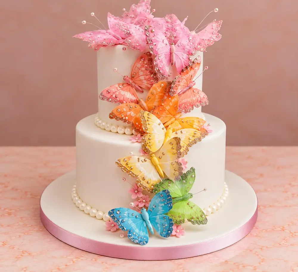 Baby shower #13: Rainbow butterflies with pearl borders