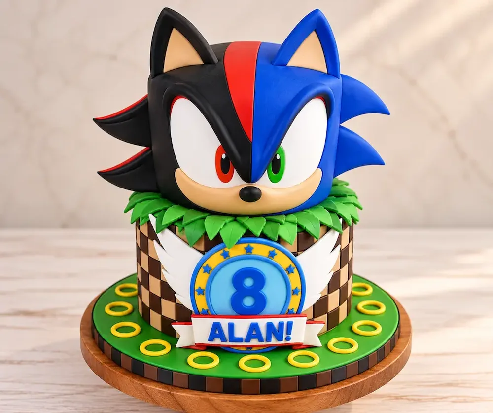 Video game character sculpted on a checkered tier