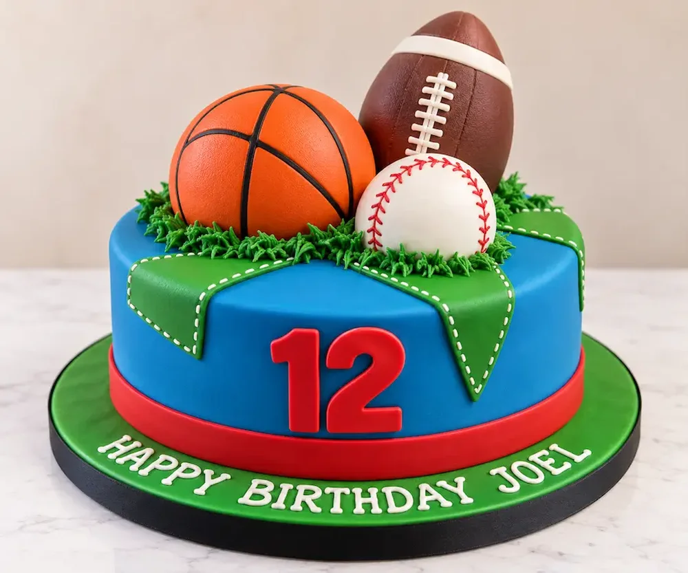 Three sports balls on a field of buttercream grass