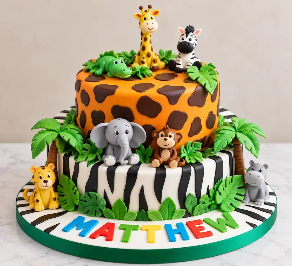Safari animals over animal print tiers