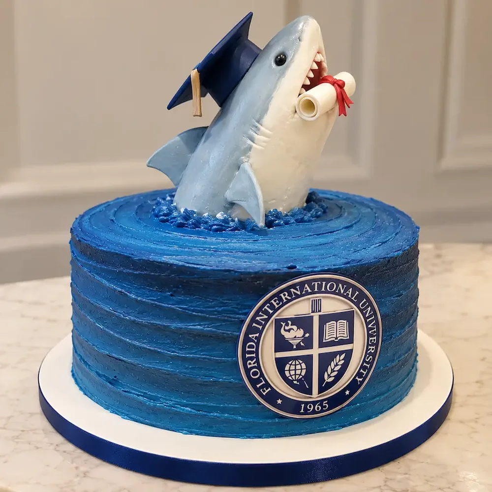 Graduation #10: Textured buttercream with the mascot modeled by hand