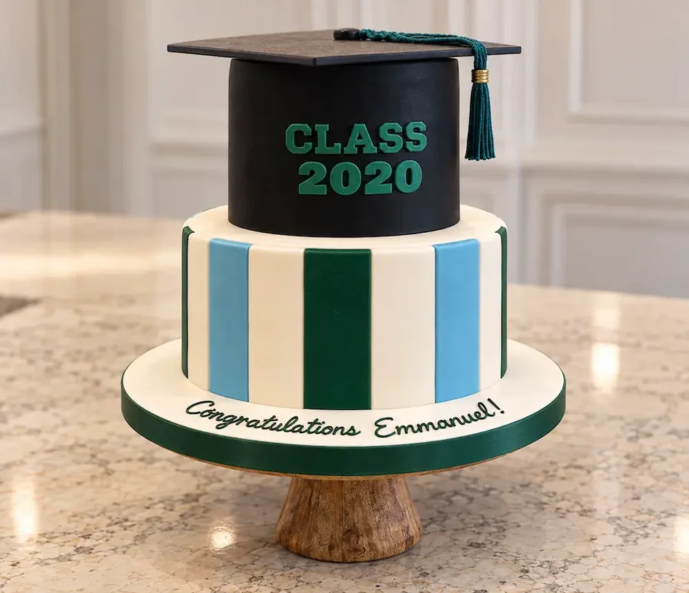 Graduation #16: Cap tier over stripes in the colors of the school