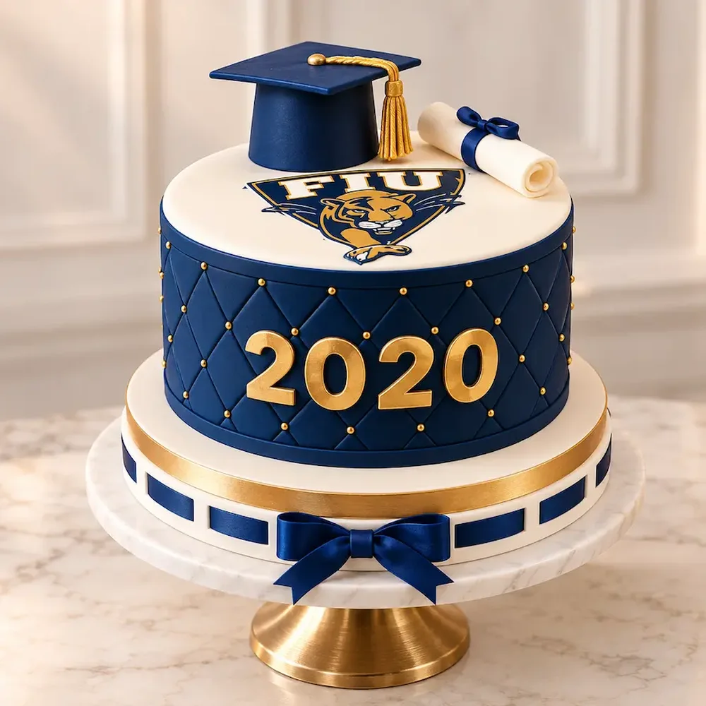 Graduation cake with cap, diploma and class year