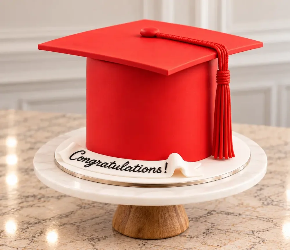 Sculpted cap in the school color with a hand-piped scroll