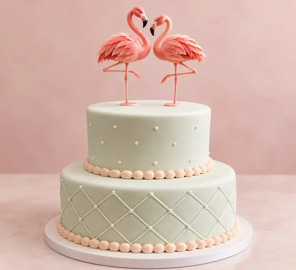 Wedding #12: Mint quilting with flamingo toppers
