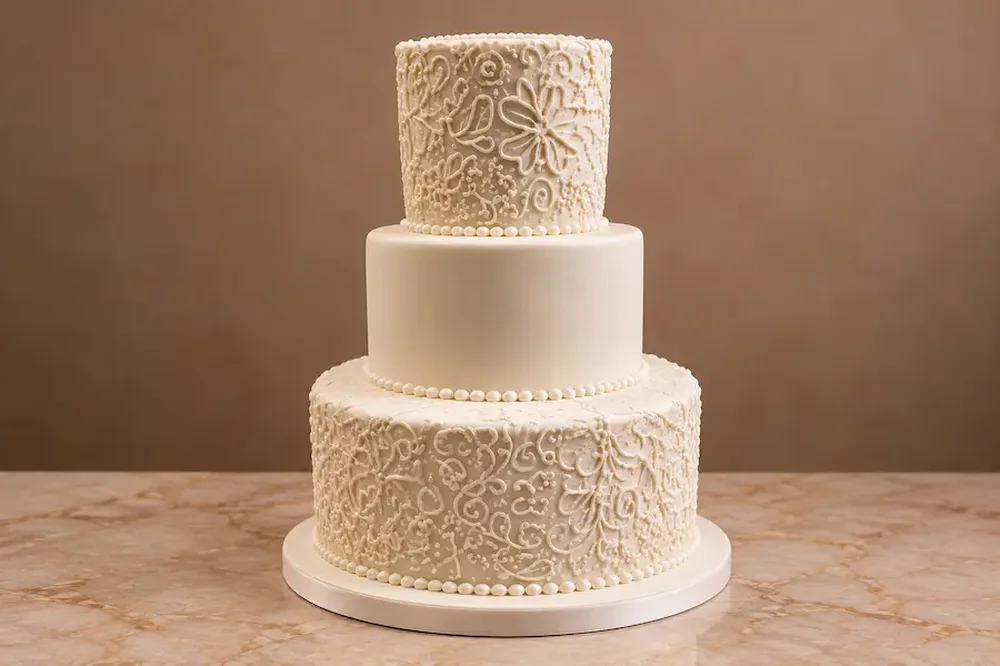 Wedding #18: Hand-piped lace with pearl borders