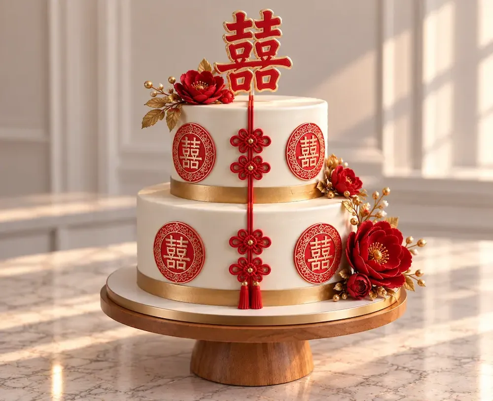 Wedding cake with brushed gold tiers and cascading orchids