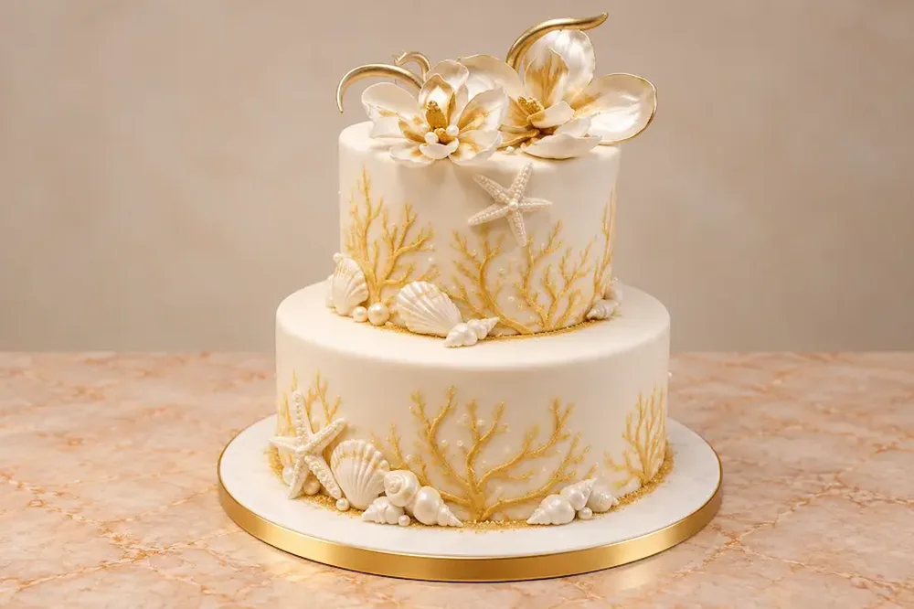 Wedding #28: Coral, shells and gold for a beach wedding