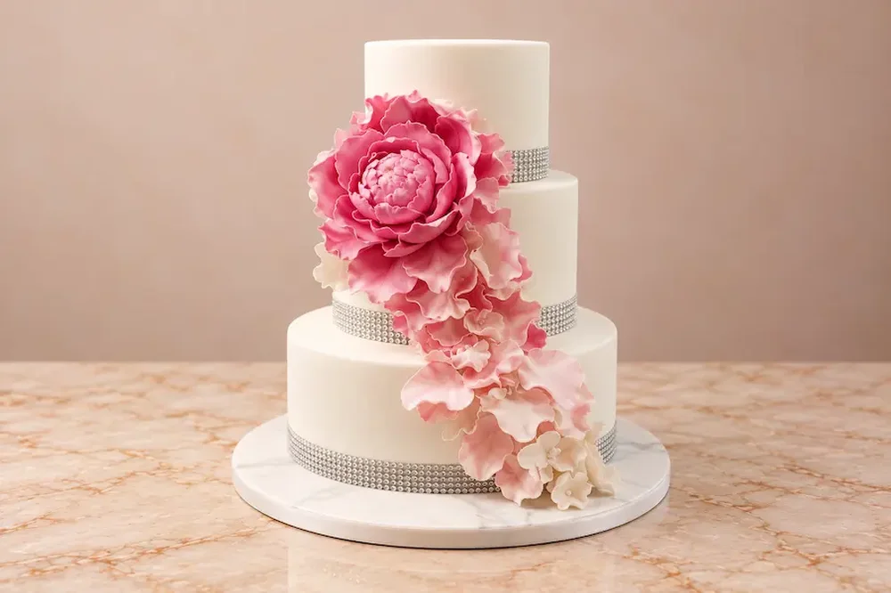 Crystal bands with a peony cascade