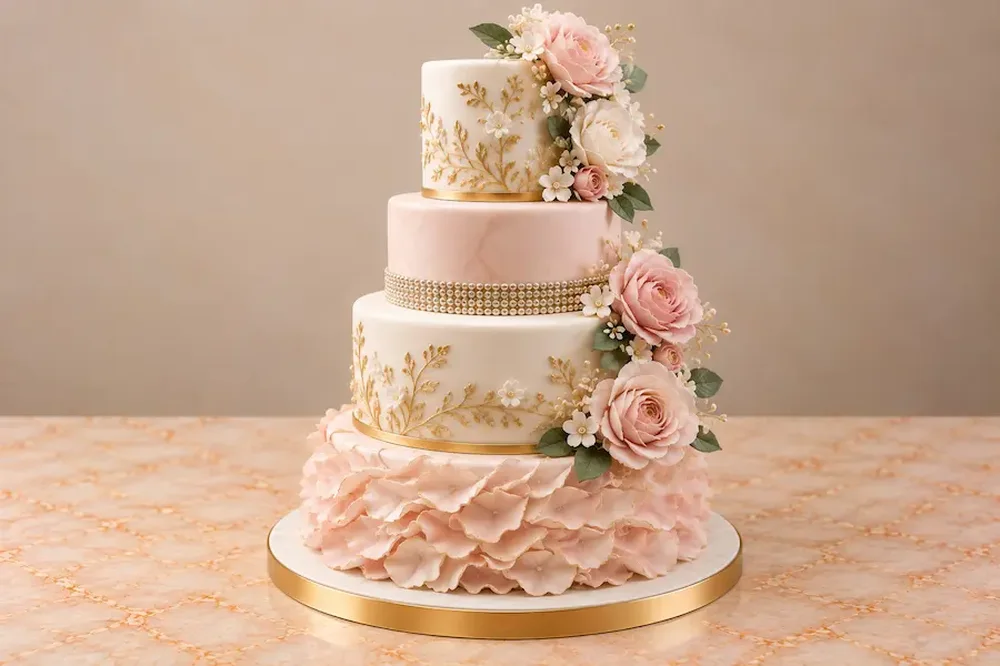 Wedding #32: Blush marble, gold branches and a ruffled base