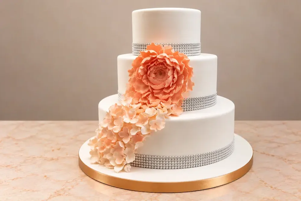 Wedding #35: Peach peony with a hydrangea cascade