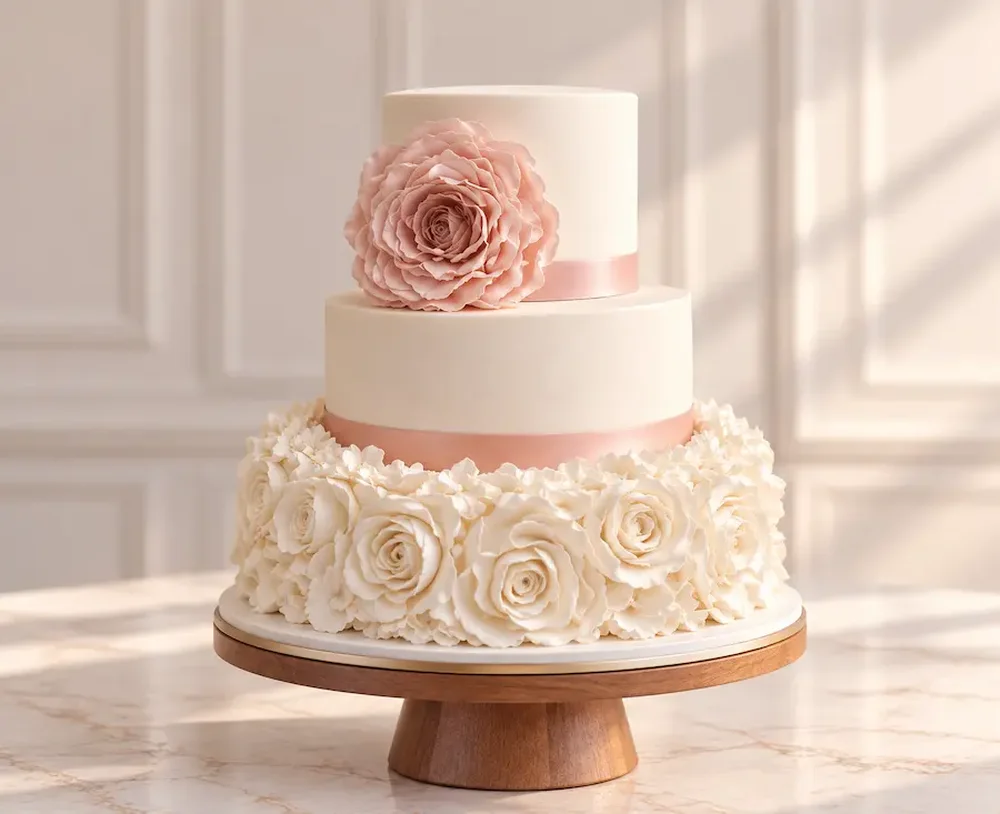 Wedding #8: Rose garland base with an oversized sugar bloom