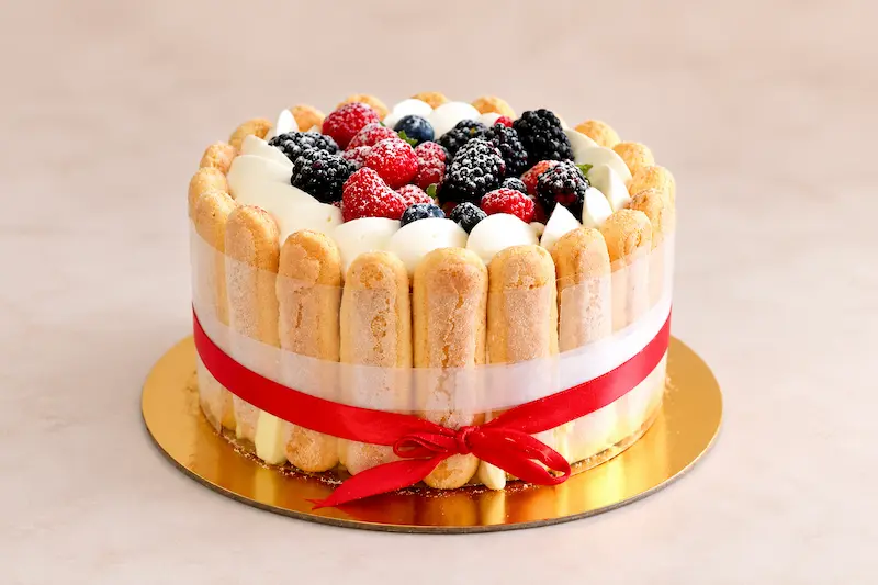 Berry Lemon Charlotte with ladyfingers and fresh berries