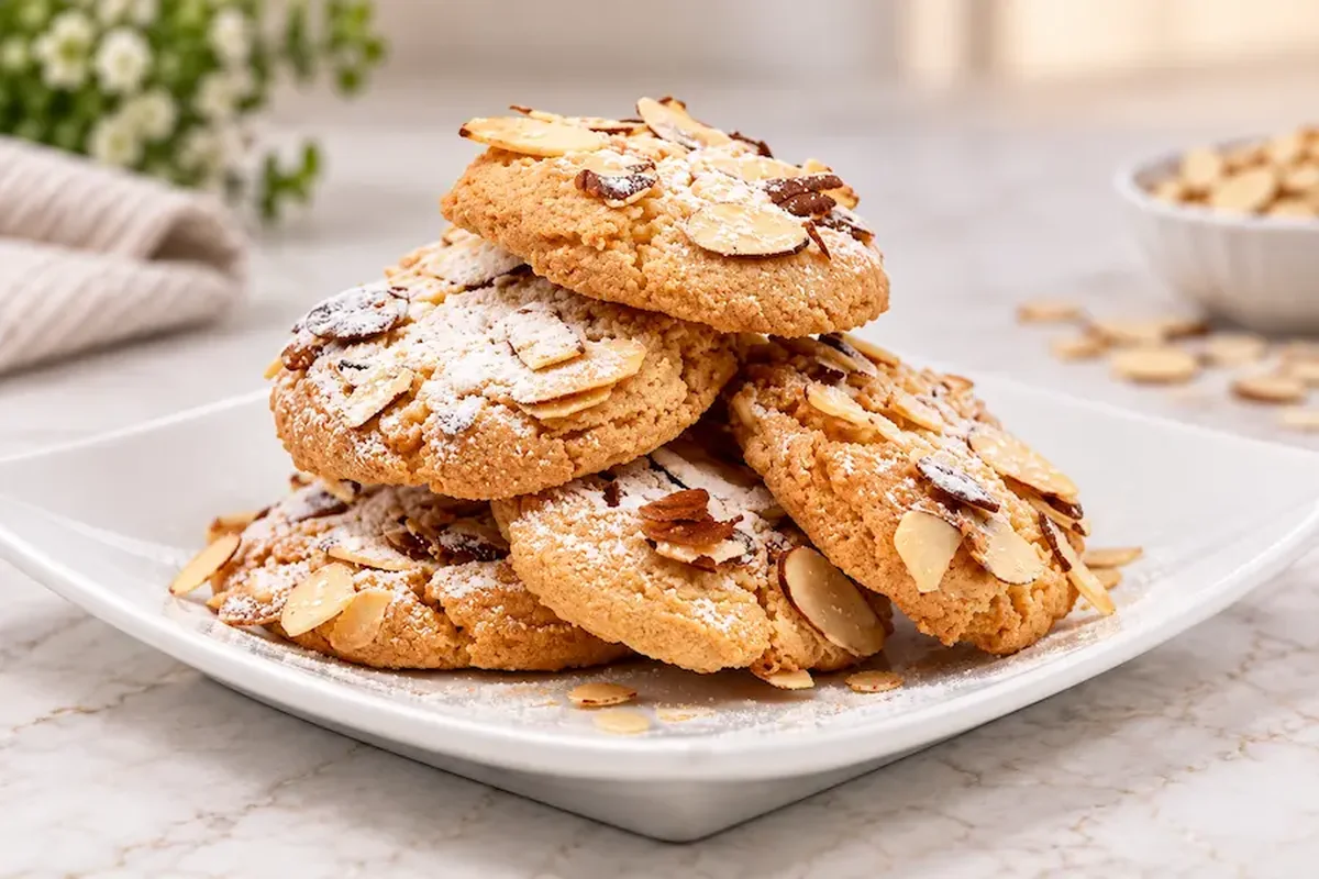 Almond cookies dusted with powdered sugar