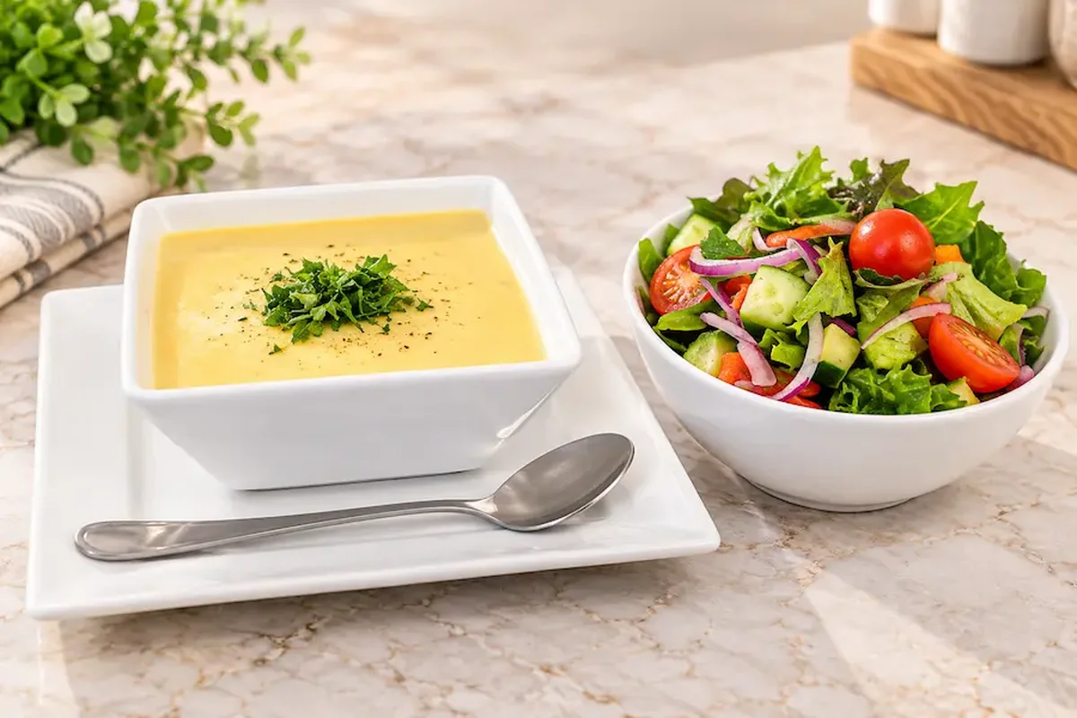 Soup of the day with a garden salad