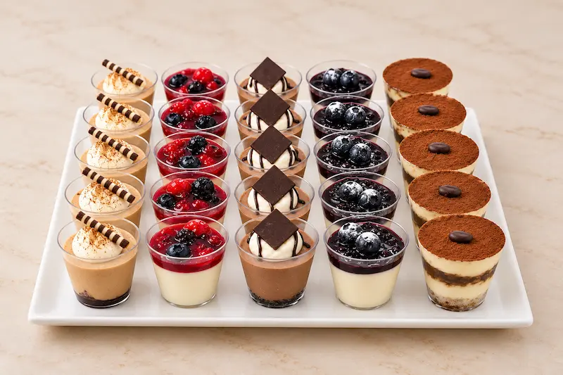 Italian shot collection, a tray of twenty-five dessert shots
